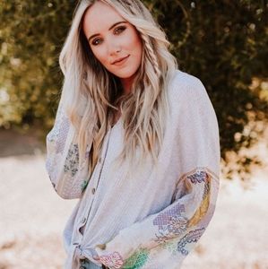 Bohemian tie front bubble sleeve top